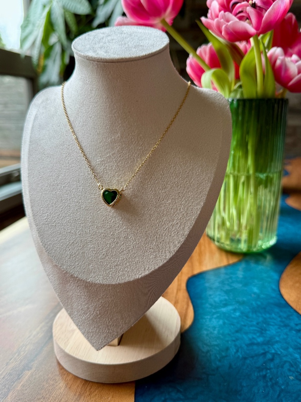 Green Heart Bezel Pendant